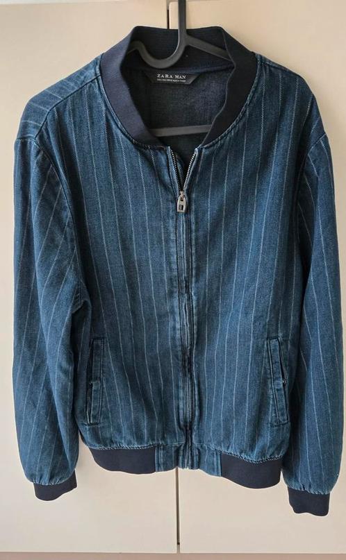Zara Man bomberjack denim krijtstreep - Maat L - Nieuw!, Kleding | Heren, Jassen | Zomer, Zo goed als nieuw, Maat 52/54 (L), Blauw