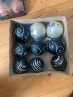 Diverse gedecoreerde glazen kerstballen zwart zilver dennen, Ophalen of Verzenden, Gebruikt