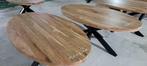 ovale acaciahouten tafels met zwarte matrix/spinpoot, Huis en Inrichting, Tafels | Eettafels, 200 cm of meer, Nieuw, 100 tot 150 cm