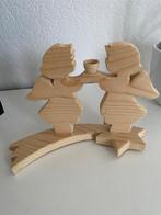 Vintage handgemaakte houten kandelaar Kerst Engelen zgan, Ophalen of Verzenden, Zo goed als nieuw