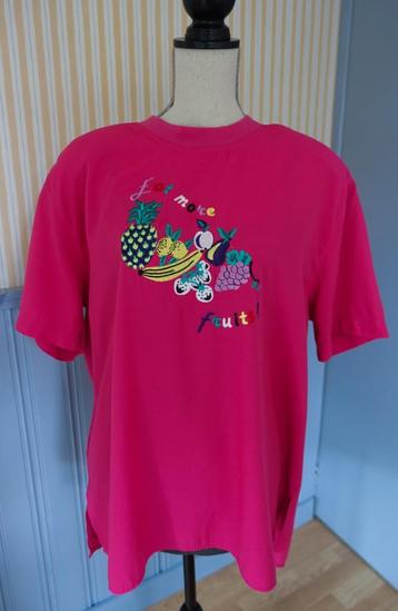 fel roze vintage top met zijde geborduurd fruit mt XL beschikbaar voor biedingen