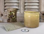 Antieke Franse hand gemaakte confit pot geel geglazuurd