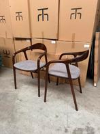 4x japandi stoel walnoothout - grijs blauwe stof, Huis en Inrichting, Stoelen, Blauw, Ophalen of Verzenden, Zo goed als nieuw