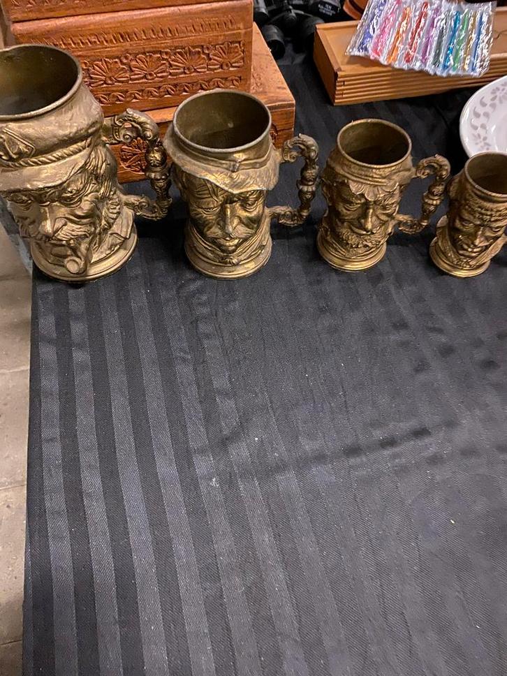 Antieke Brons Bierpul Set met Gezicht, Antiek en Kunst, Antiek | Koper en Brons, Brons, Ophalen of Verzenden