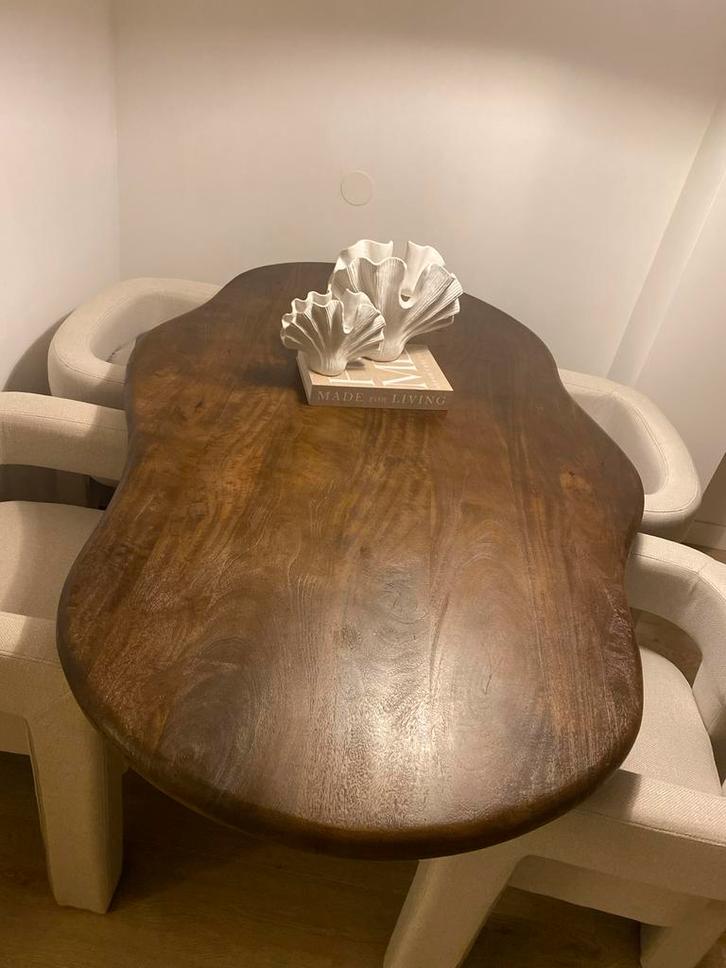 Organische Mangohouten Eettafel Japandi Stijl - 160cm, Huis en Inrichting, Tafels | Eettafels, Nieuw, 100 tot 150 cm, 150 tot 200 cm