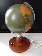 vintage wereldbol 1954 globe van mineraalglas +verlichting, Ophalen of Verzenden