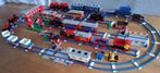 LEGO treinen jaren 70 (push en 4.5V)+heel veel blauwe rails, Ophalen of Verzenden, Gebruikt, Complete set, Lego