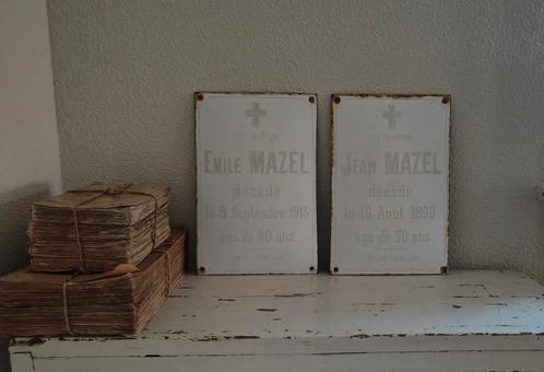 Emaille herdenkingsbord / Frans graf bordje / setje, Antiek en Kunst, Curiosa en Brocante, Ophalen