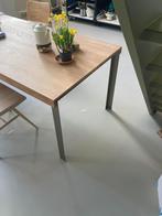 Industriële design eettafel eikenhout met staal (Metaform), Huis en Inrichting, Ophalen, Gebruikt, 200 cm of meer, 50 tot 100 cm