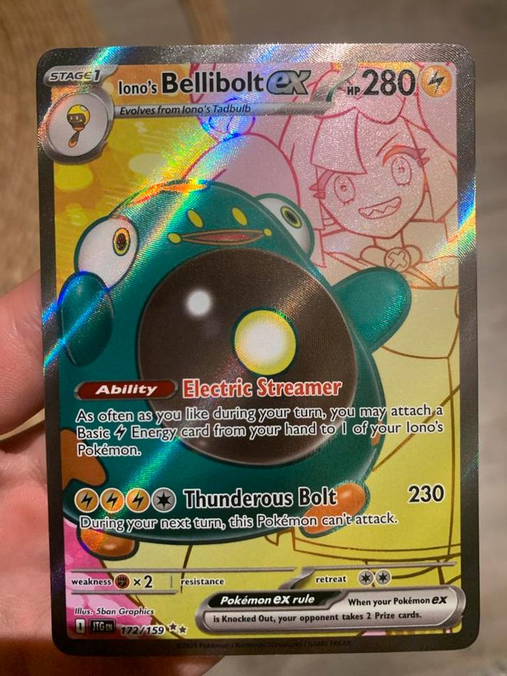 Iono's Bellibolt ex 172/159 - Nieuw!, Hobby en Vrije tijd, Verzamelkaartspellen | Pokémon, Nieuw, Losse kaart, Foil, Ophalen of Verzenden