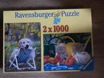 Ravensburger Puzzel 2x1000 - Hond & Kat, Ophalen of Verzenden, 500 t/m 1500 stukjes, Zo goed als nieuw, Legpuzzel