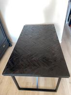 Vissengraat eettafel van mangohout en metalen frame, Zo goed als nieuw, Vijf personen of meer, Rechthoekig, 50 tot 100 cm