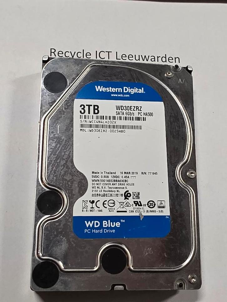 Western digital 3tb 3000gb pc hdd hardeschijf blue, Computers en Software, Harde schijven, Gebruikt, Desktop, Intern, HDD, SATA