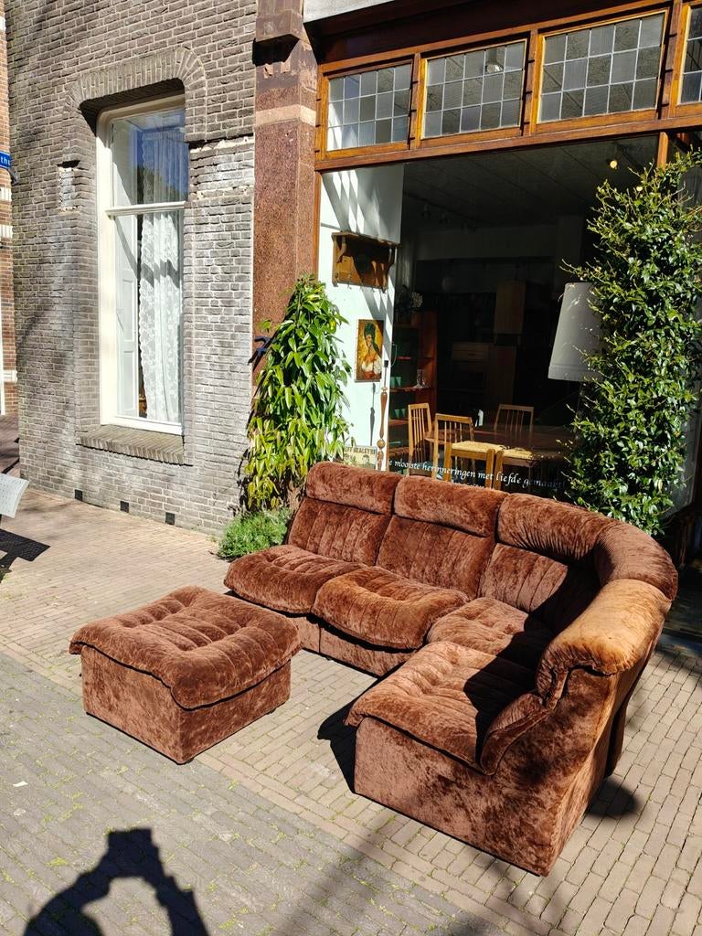 Vintage bruine elementenbank, modulaire bank, Gebruikt, Vintage, Hoofdstraat 70 Terborg, Stof