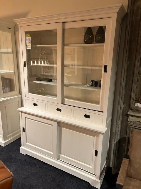 buffetkast / vitrinekast, Huis en Inrichting, Kasten | Buffetkasten, Ophalen, Glas, 200 cm of meer, Zo goed als nieuw