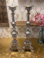 Barok ser van  2 Antieke Zilverkleurige Kandelaars - 60 cm, Antiek en Kunst, Ophalen, Overige materialen