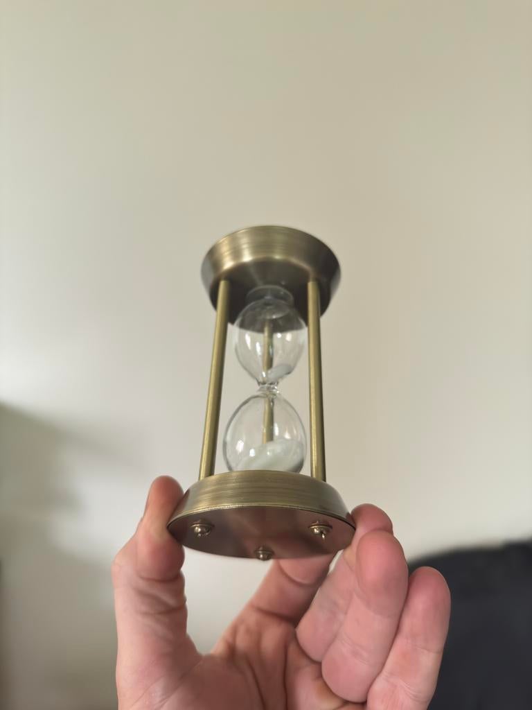 Zandloper 60 seconde - brons en glas, Ophalen of Verzenden, Zo goed als nieuw, Analoog, Overige typen