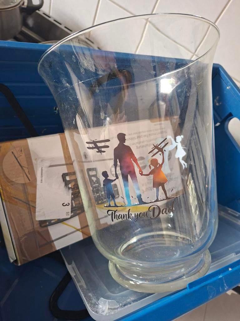 Glazen vaas met Vaderdag opdruk, Ophalen of Verzenden