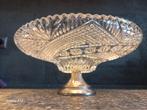 Kristallen serveerschaal fruitschaal schaal verzilverde voet, Ophalen of Verzenden