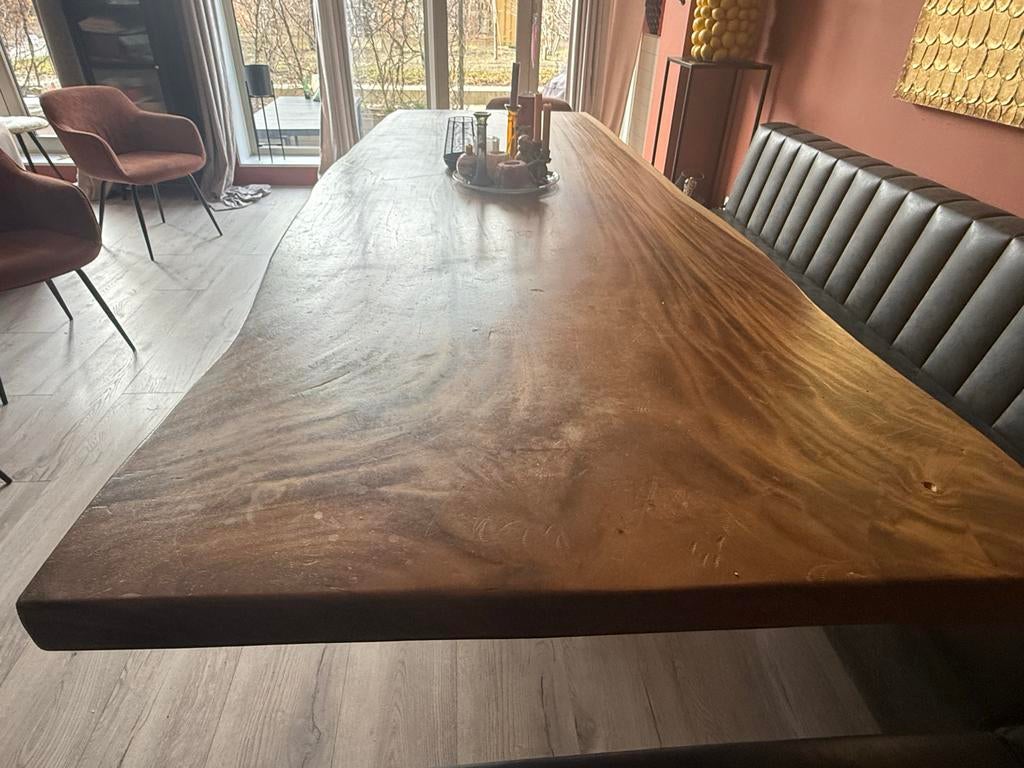 Unieke grote eettafel set-hoekbank- 6 eetkamerstoelen, Ophalen of Verzenden, Gebruikt, 4 tot 6 stoelen