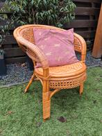 Vintage Bamboe Rieten Stoel - Boho Brocante Stijl, Ophalen, Gebruikt, Bruin, Riet of Rotan