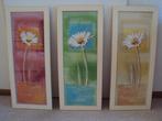 Moderne drieluik schilderij bloemen houten lijst met glas, Ophalen of Verzenden