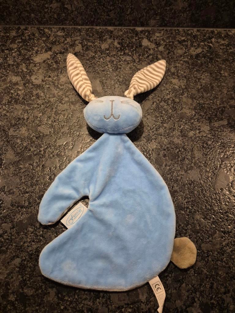 Funnies - Knuffeldoek Konijn blauw/grijs/wit, Ophalen of Verzenden, Zo goed als nieuw, Konijn