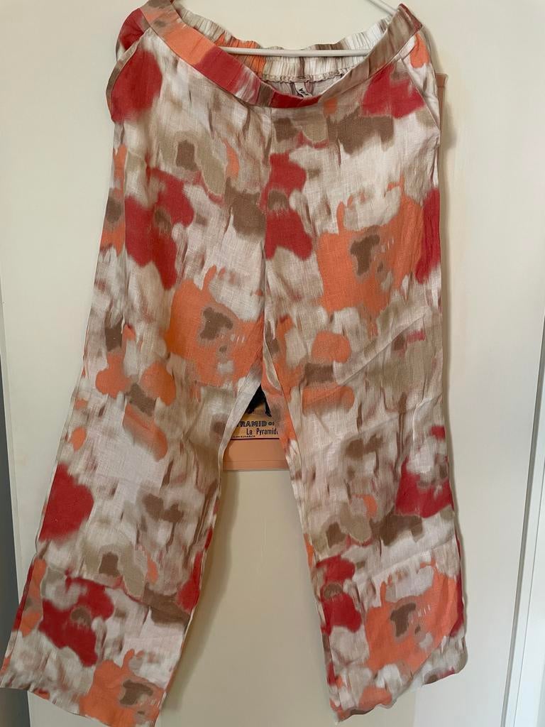 Kyra Linnen Broek met Bloemenprint - Maat 42, Overige kleuren, Maat 42/44 (L), Ophalen of Verzenden, Zo goed als nieuw