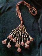 Unieke ketting met zalmkleurige kristallen en gouden kralen, Met kristal, Overige materialen, Gebruikt, Ophalen of Verzenden