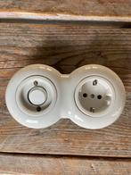 Porseleinen retro stopcontact met schakelaar, Doe-het-zelf en Verbouw, Elektra en Kabels, Ophalen of Verzenden, Gebruikt, Stopcontact