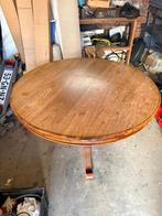 Ronde Teakhouten tafel met bolpoot bali, Huis en Inrichting, Gebruikt, Ophalen of Verzenden, 100 tot 150 cm, 100 tot 150 cm