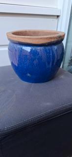 Blauw geglazuurde bloempot, Gebruikt, Rond, Ophalen of Verzenden, Minder dan 40 cm