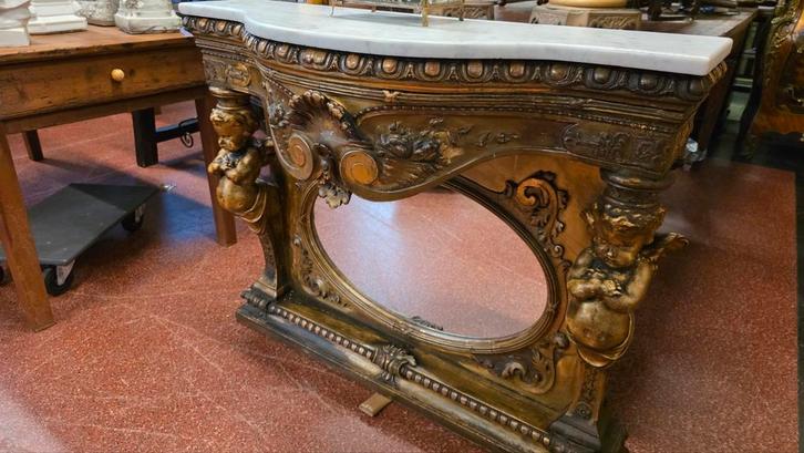 18e/19e eeuwse Trumeau met Engelen en Marmer, Antiek en Kunst, Antiek | Meubels | Tafels, Ophalen