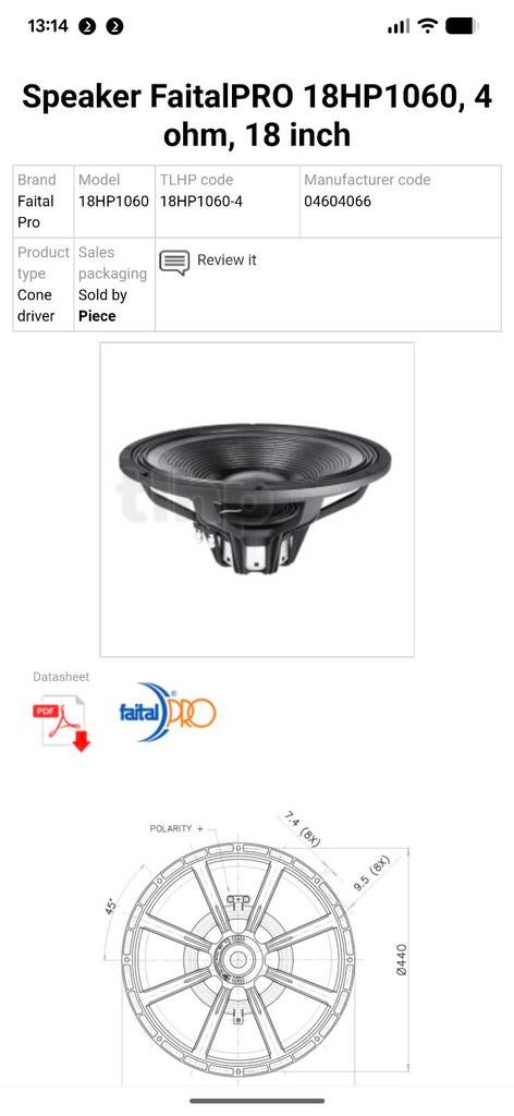 Faital Pro 18HP1060 professionele basluidspreker Nieuw, Audio, Tv en Foto, Luidsprekers, Overige typen, Nieuw, 120 watt of meer