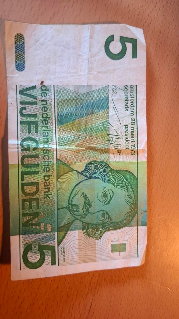 5 Gulden Nederlands Bankbiljet 1973 - De Zonnebloem, Postzegels en Munten, Bankbiljetten | Nederland, Ophalen of Verzenden, 5 gulden