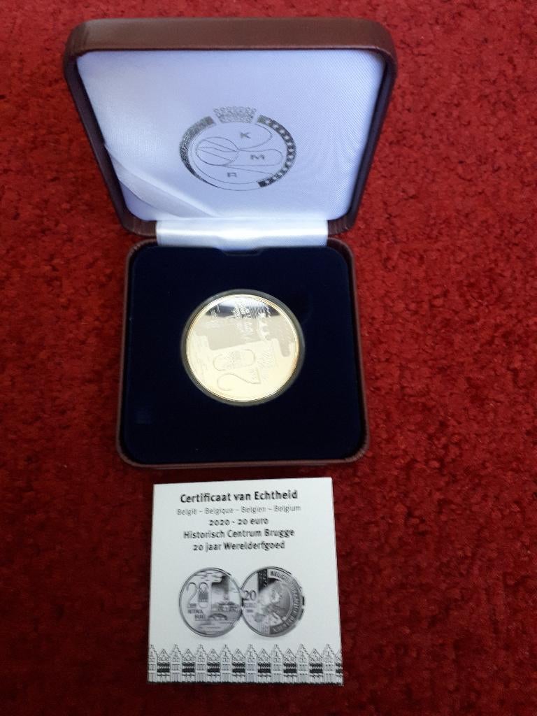 België 2020: 20 Euro Werelderfgoed Brugge (PROOF, cassette), Verzenden, België, Overige waardes, Zilver