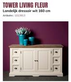 Landelijk dressoir Fleur - Wit met houten blad, Ophalen, Gebruikt, 150 tot 200 cm, Met lade(s)