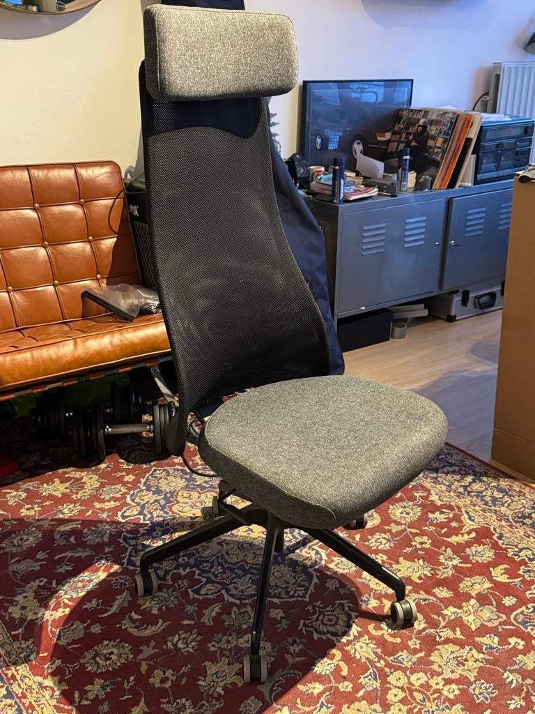 Bureaustoel met hoofdsteun en armleuningen, Ophalen, Gebruikt, Grijs, Bureaustoel