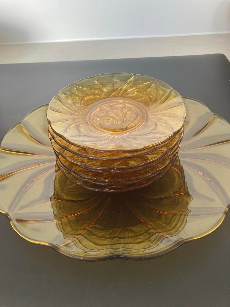 Art Deco  Depression Glazen Schalenset, Antiek en Kunst, Antiek | Glas en Kristal, Ophalen of Verzenden