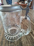 glazen bierpul met tinnen deksel, Ophalen, Zo goed als nieuw, Bierglas