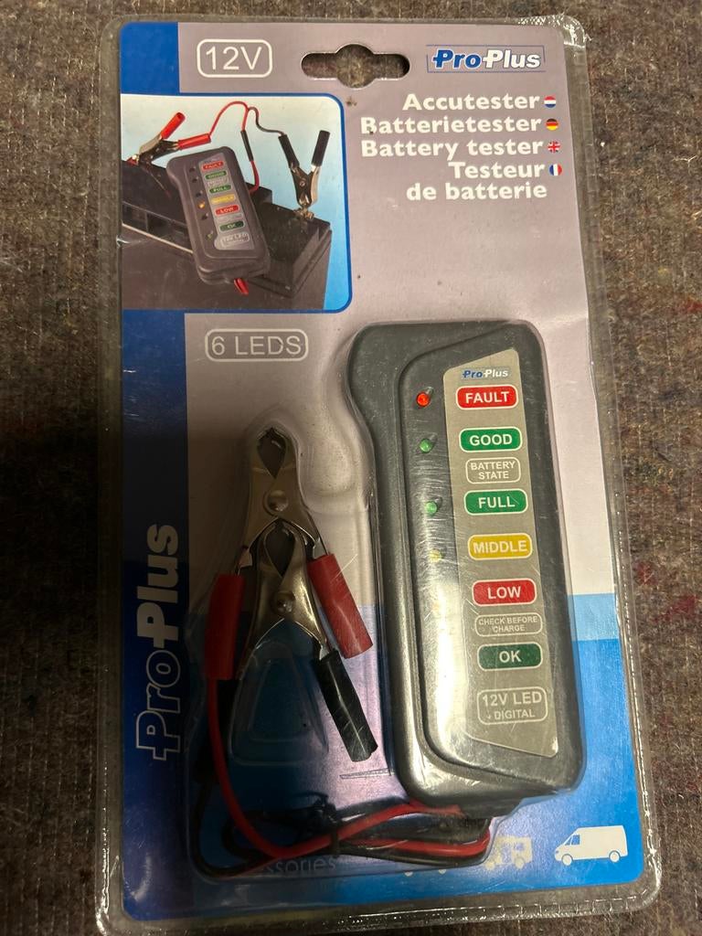 Pro-Plus Accutester 12V - Batterijtester met LED-indicatie, Ophalen of Verzenden, Nieuw, Universele onderdelen