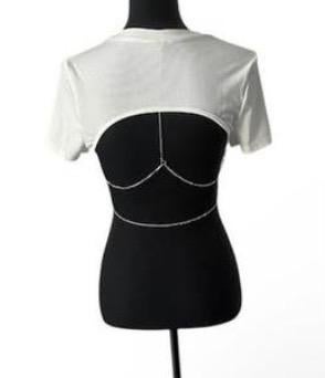 Wit geribbeld crop top, t-shirt, strass-steentjes, maar XS, Wit, Ophalen of Verzenden, Zo goed als nieuw, Korte mouw