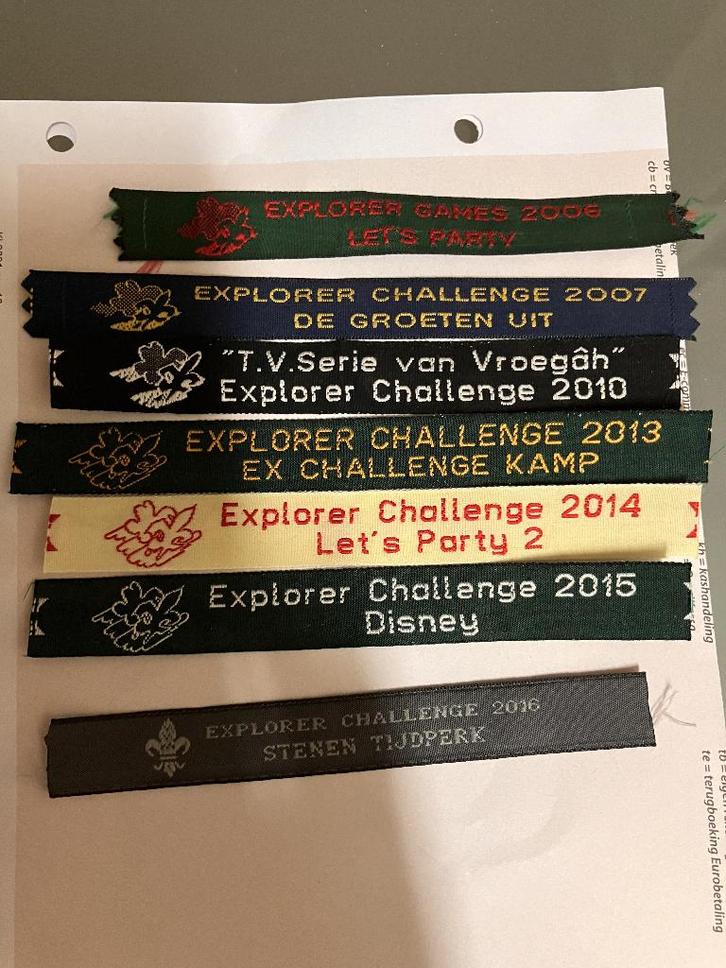 Naambandjes :Explorer challenge, Verzamelen, Scouting, Nieuw, Embleem, Speld of Insigne, Ophalen of Verzenden