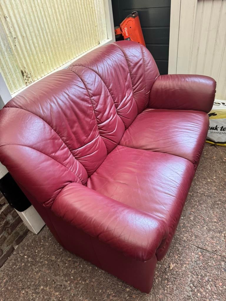 Rode leren bank, Ophalen, Zo goed als nieuw, 75 tot 100 cm, Tweepersoons