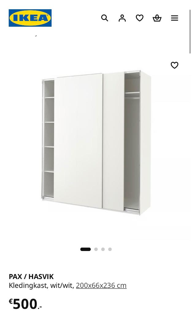 NEW IKEA PAX / HASVIK Wardrobe - White - 200x66x236 cm, Ophalen, Overige materialen, Met deur(en), 200 cm of meer