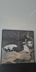 Modern schilderij kraanvogels met zwarte lijst en glasschild, Ophalen