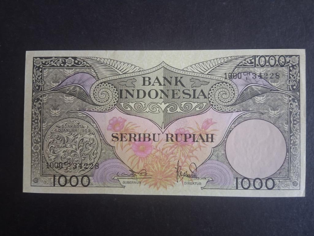 1000 rupiah Indonesië unc 1959, Ophalen of Verzenden, Zuidoost-Azië, Los biljet