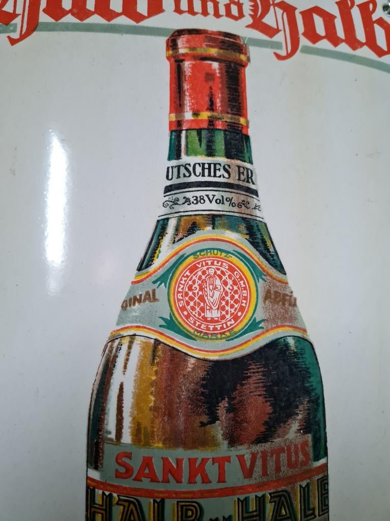 Emaille bord halb und halb, Ophalen of Verzenden, Gebruikt, Reclamebord