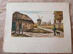 Ets R.Hebbelink - La rentree au village, Ophalen of Verzenden, Landschap, Ets, Gesigneerd