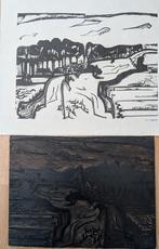 Houtsnede en bij behorende afdruk Jan Wiegers, Ophalen of Verzenden